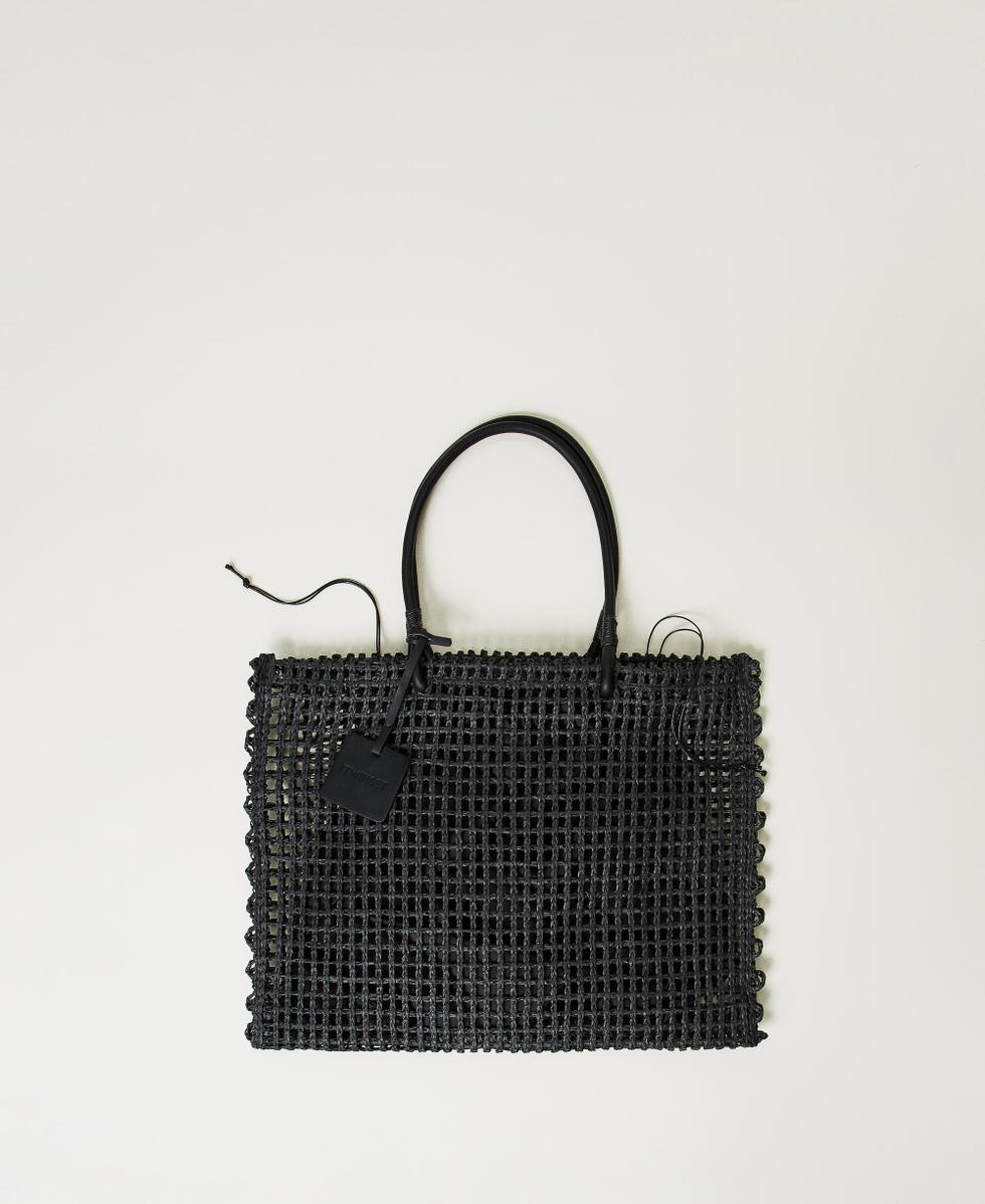 Faux straw mesh shopper bag