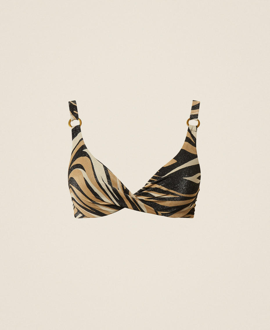 Underwired bikini top with lurex and print Black Multicolour Zebra Print Woman 261LBMF55_13214_S0