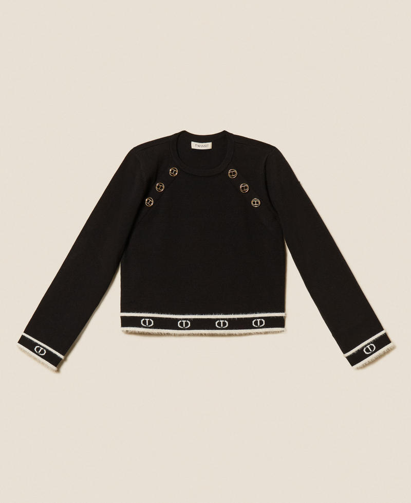 Pull avec boutons Oval T Bicolore Noir/Blanc Cassé Fille 252GJ3073_11656_S0