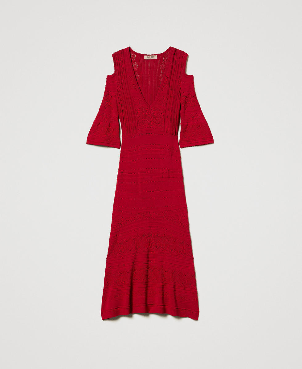 Abito longuette in maglia punzonata Hibiscus Red Scuro Donna 251TT3104_12448_S0