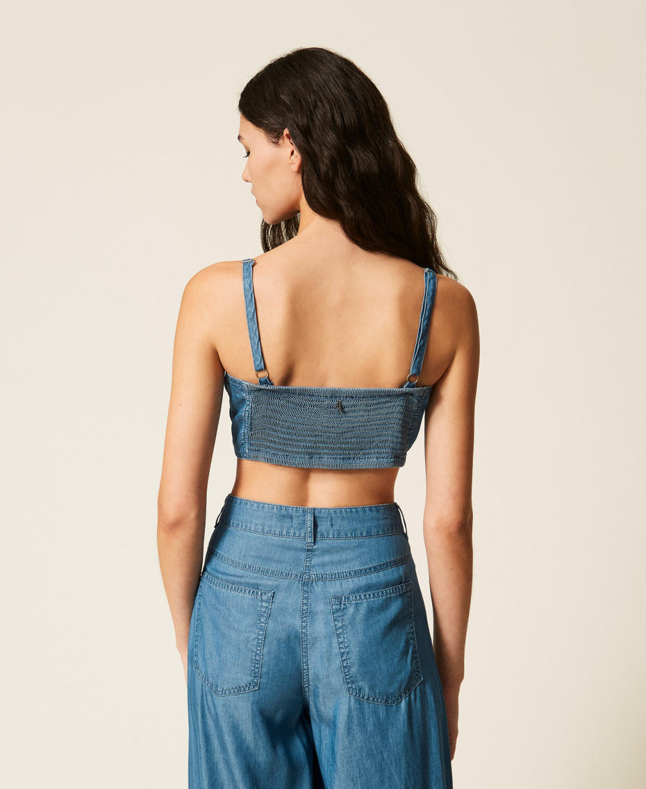 Denim top with bow Light Blue Denim Woman 261AT2050_07283_03