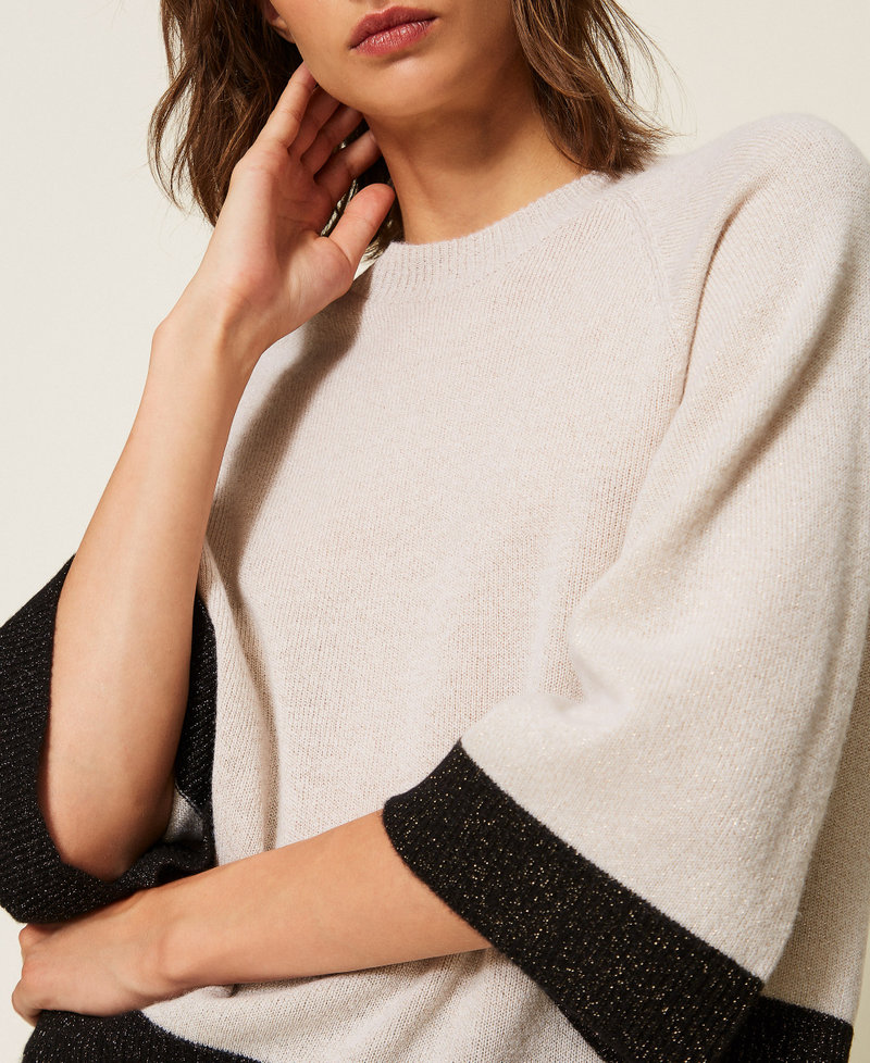 Pull cropped en laine et cachemire avec lurex Or "Parchment"/Noir Femme 262TP3511_13930_04