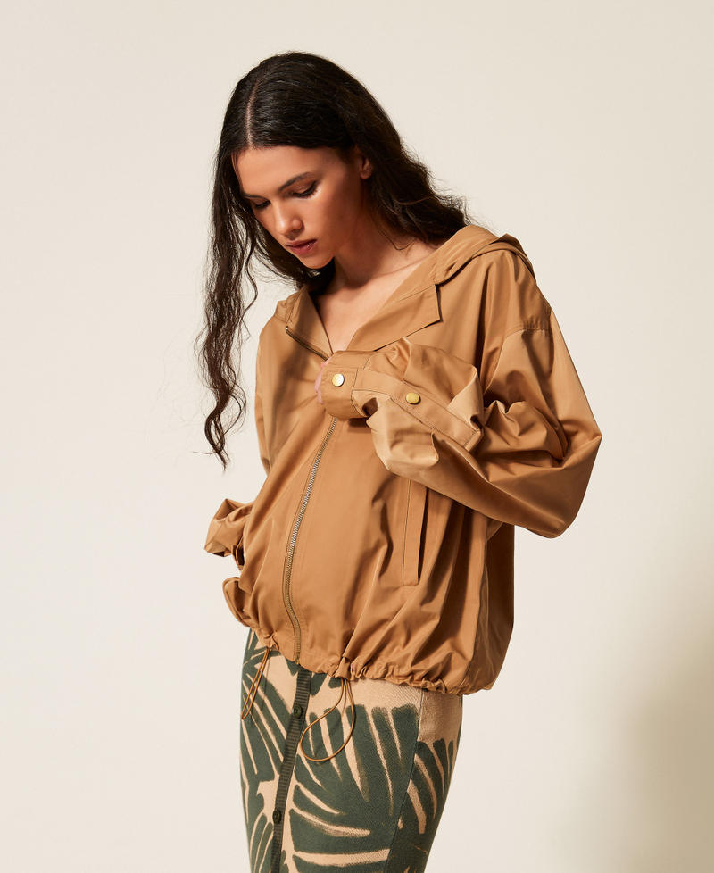 Taffeta jacket with pleats Walnut Beige Woman 261LL2RAA_13302_01