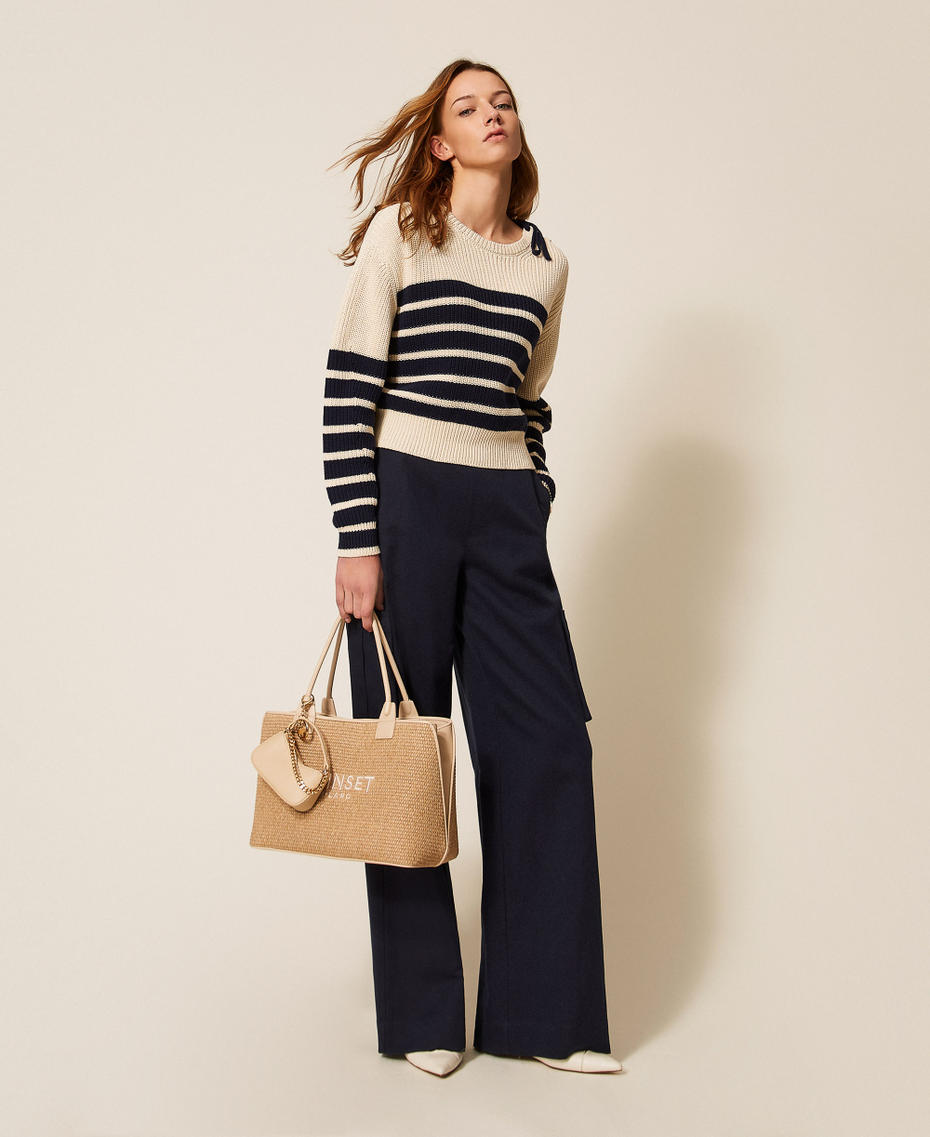 Raffia-effect shopper bag "Parchment" Beige Woman 261TB7070_07222_T0