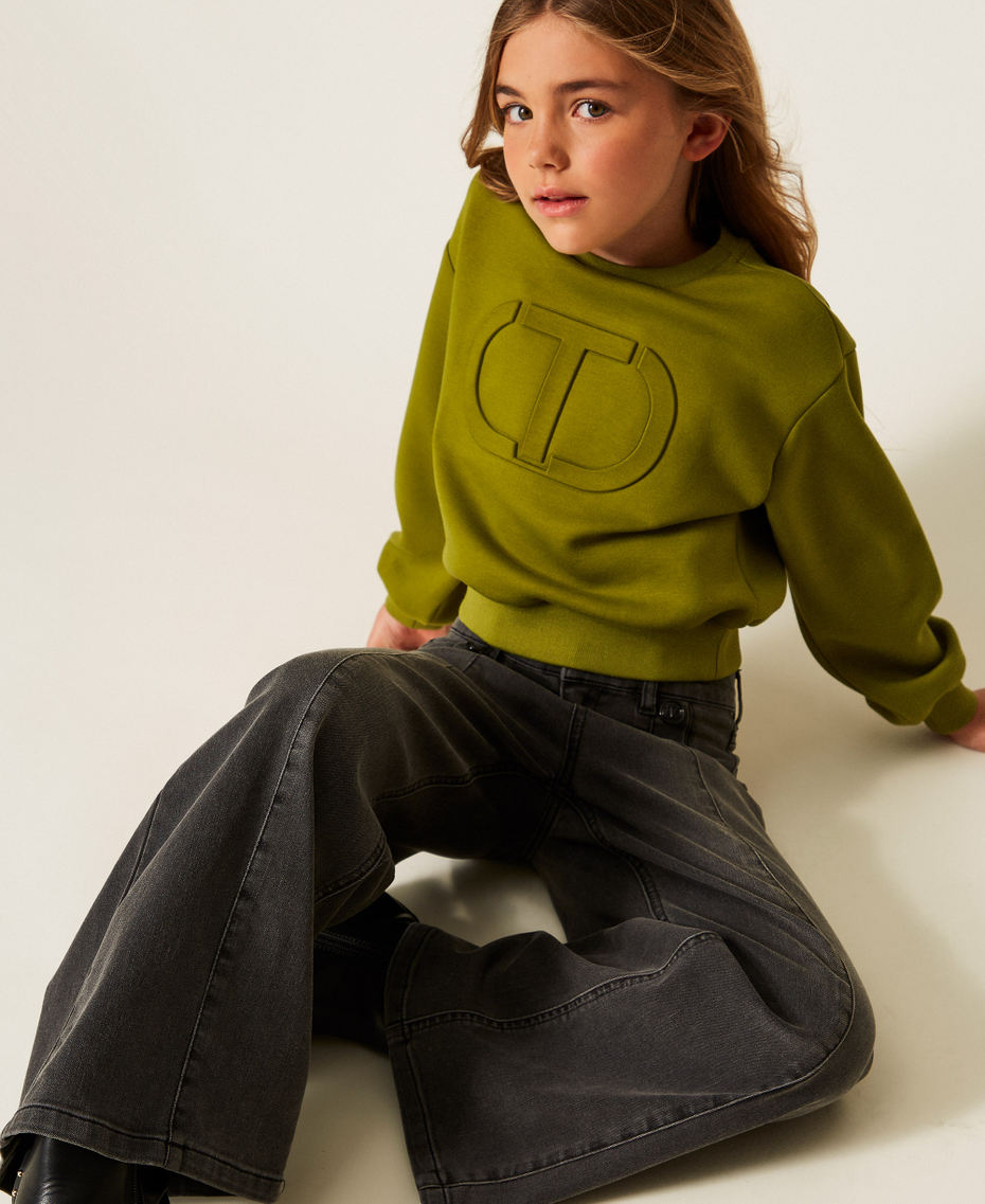 Wide leg jeans with logo buttons Old Black Denim Girl 252GJ2290_11835_04