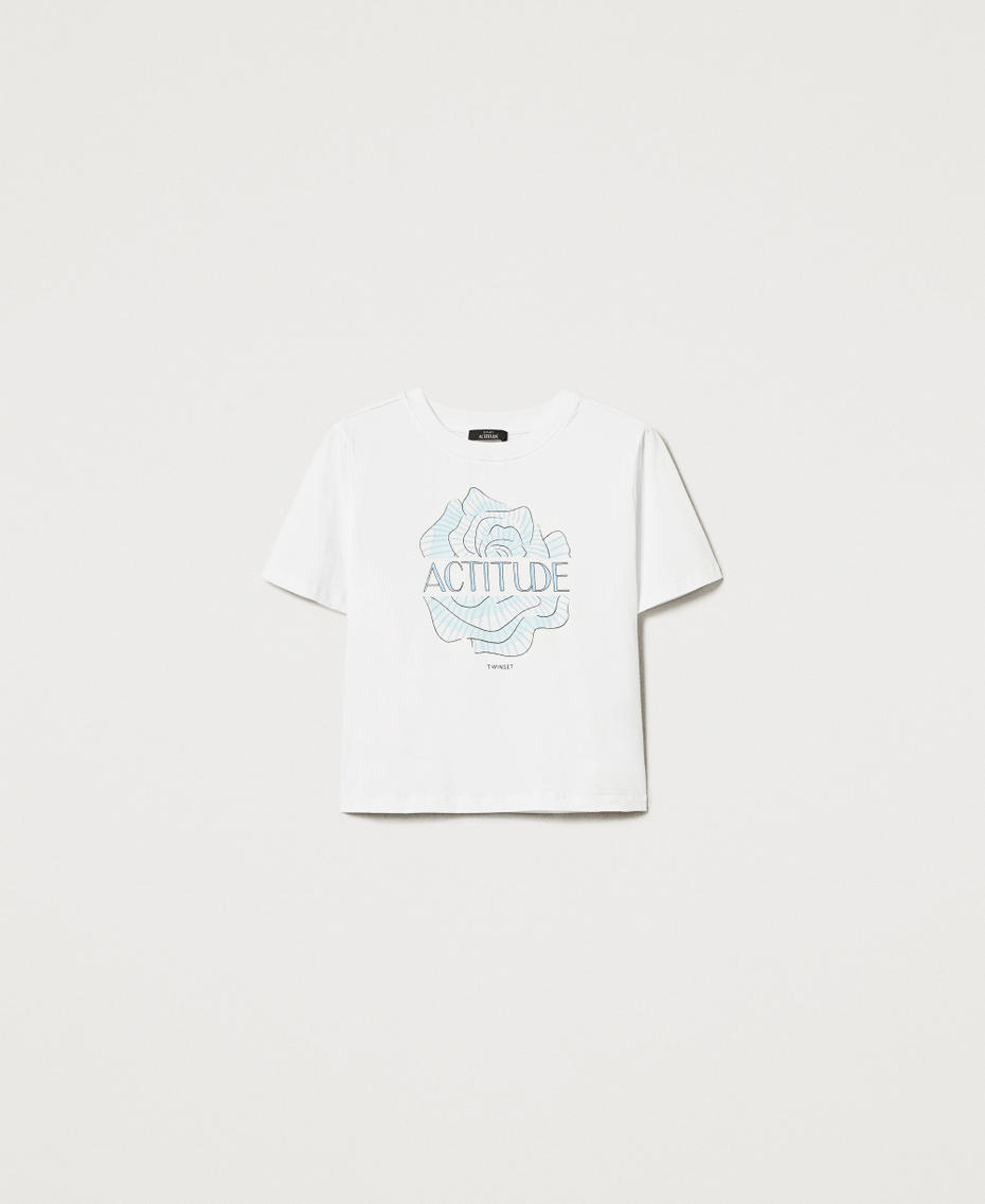 Printed and embroidered T-shirt Papers/Actitude Rose Print Woman 251AX2120_12457_S0