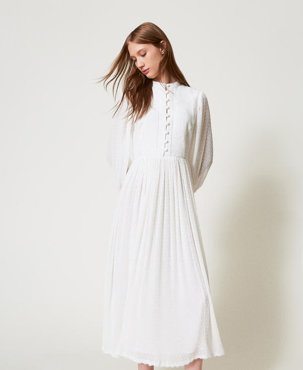 Robe longue en mélange de lin et tulle plumetis