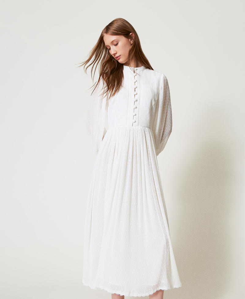 Maxikleid aus Leinenmischung und Plumetis Wei&szlig; Schnee Frau 251TP2063_00282_01