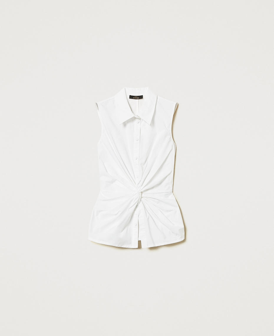 Camicia in popeline con nodo Bianco "Papers" Donna 251AX2101_00840_S0