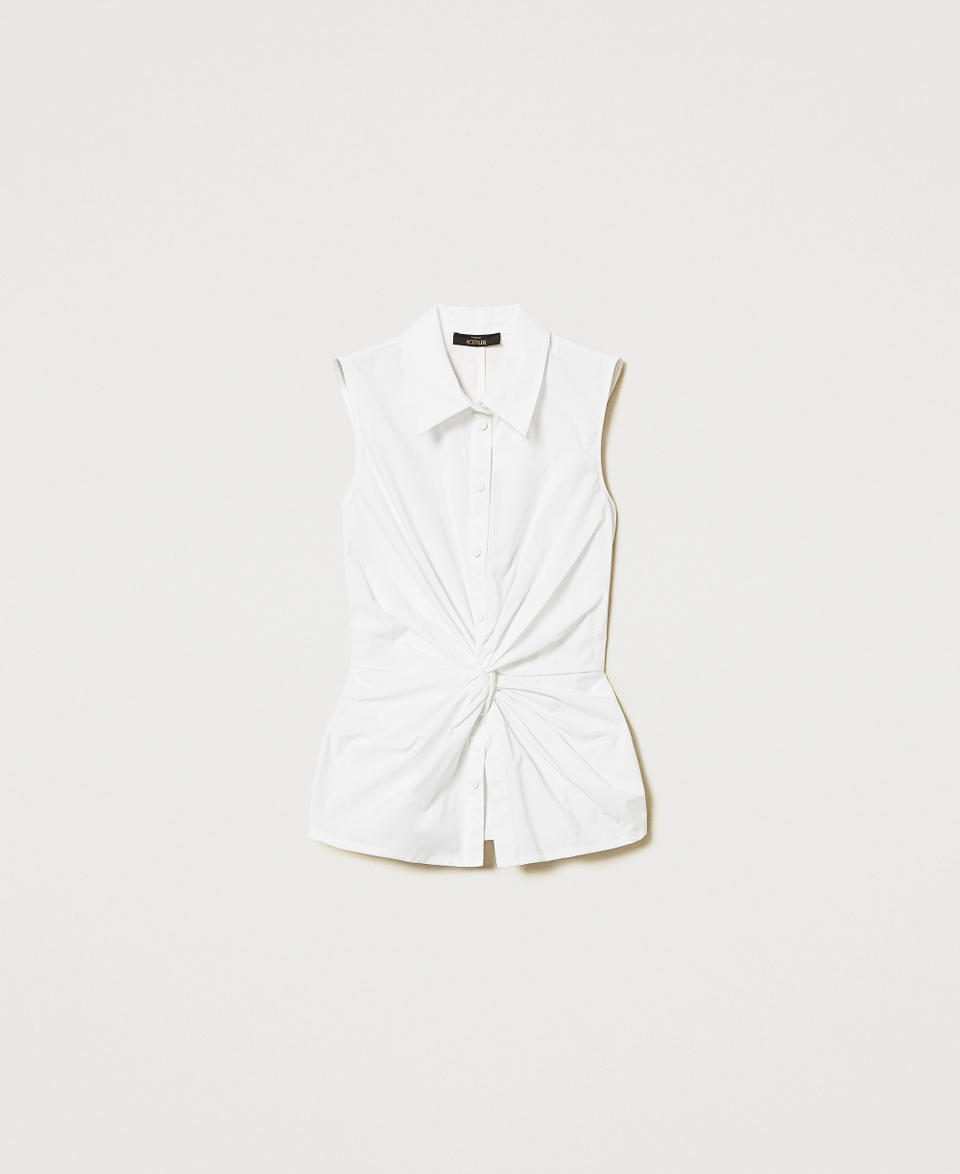 Camicia in popeline con nodo Bianco "Papers" Donna 251AX2101_00840_0S