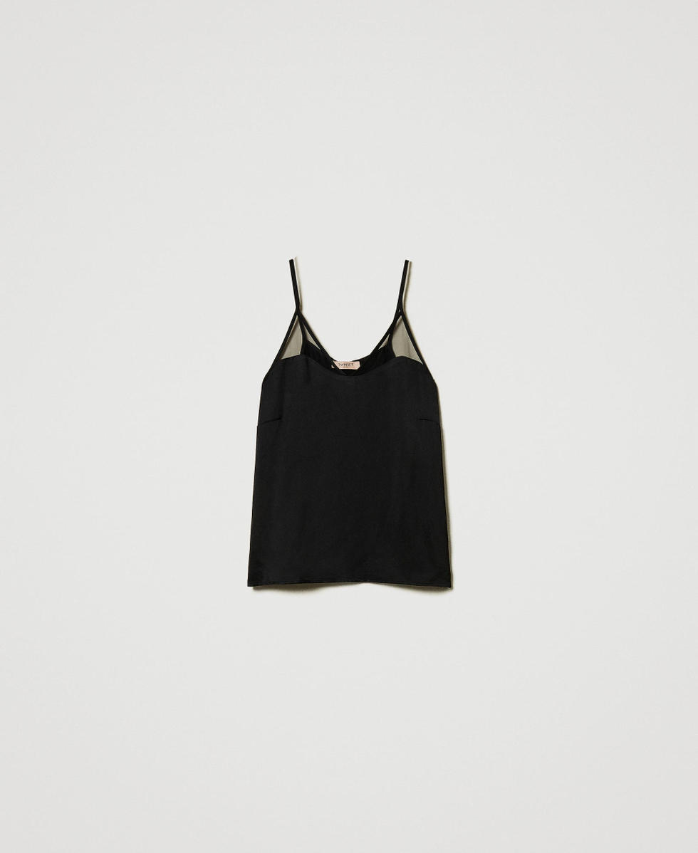 Top in raso e tulle Nero Donna 242TT2053_00006_S0