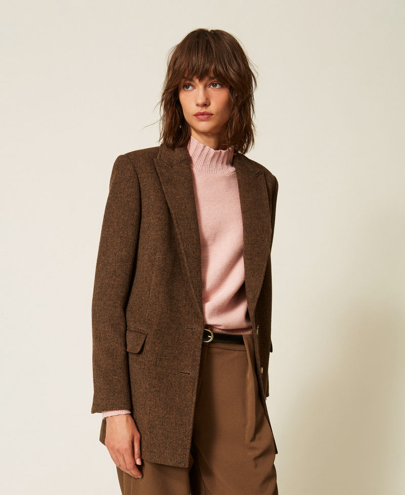 Blazer aus Velourstuch Mocha Melange Frau 262LI2DCC_13881_04