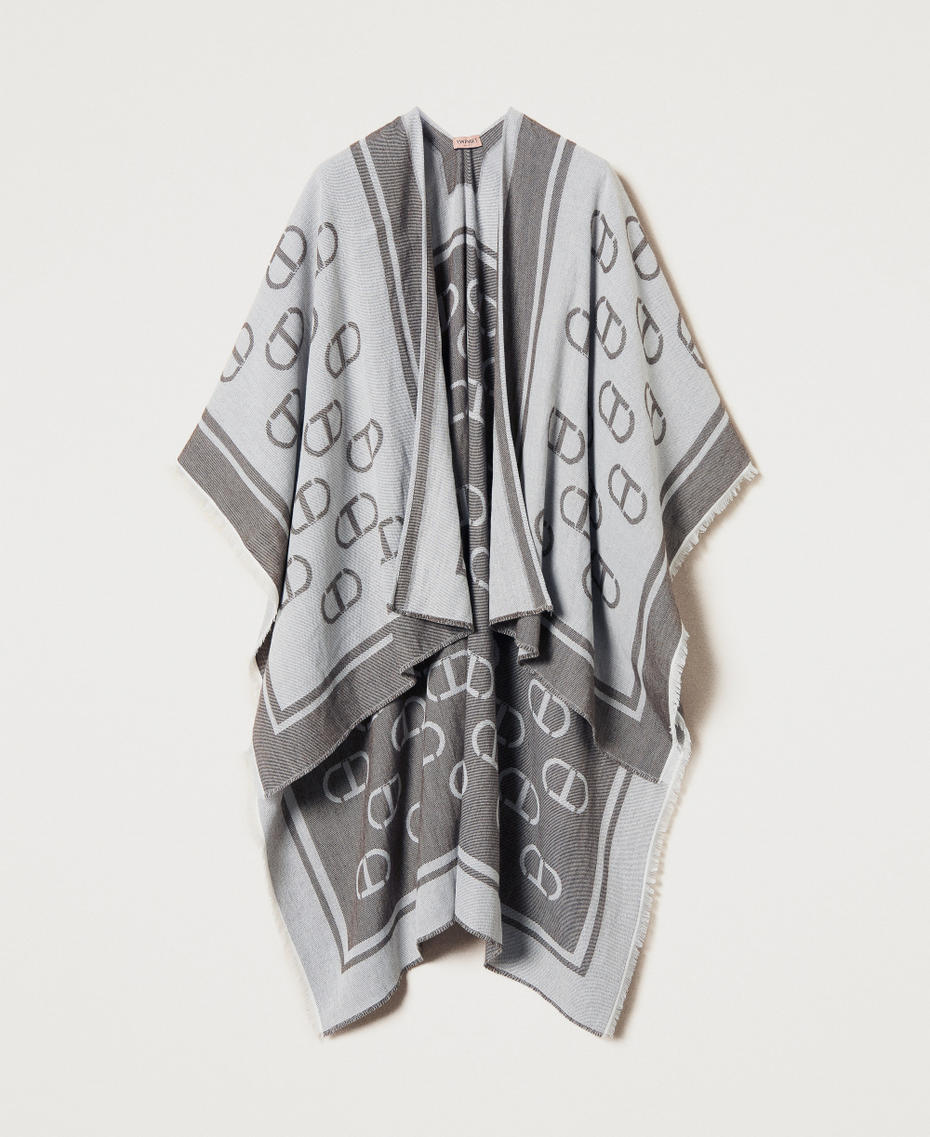 Jacquard poncho with Oval T Warm Melange Grey Jacquard Oval T Woman 242TA4710_11938_S0
