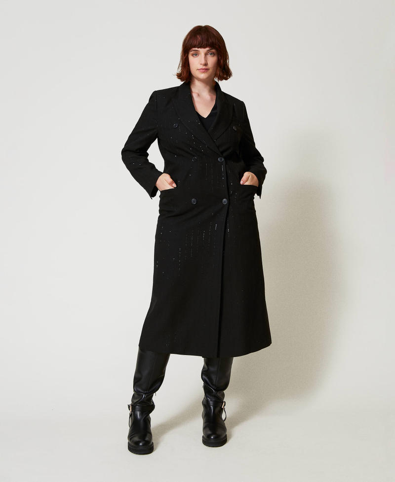 Cloth coat with sequins Black Woman 242TT2164_00006_04