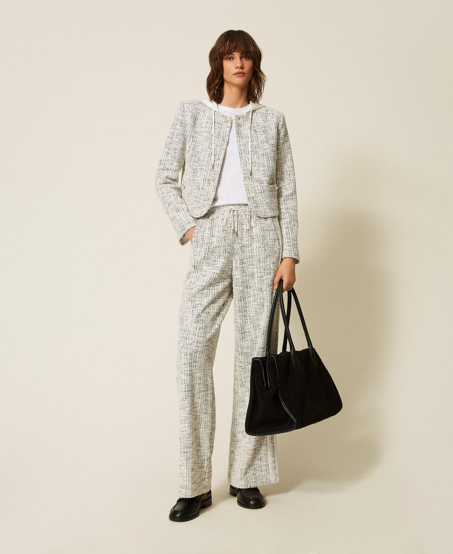 Weaved sweatpants Off White/Black Tweed Woman 262LI2HBB_13877_T0