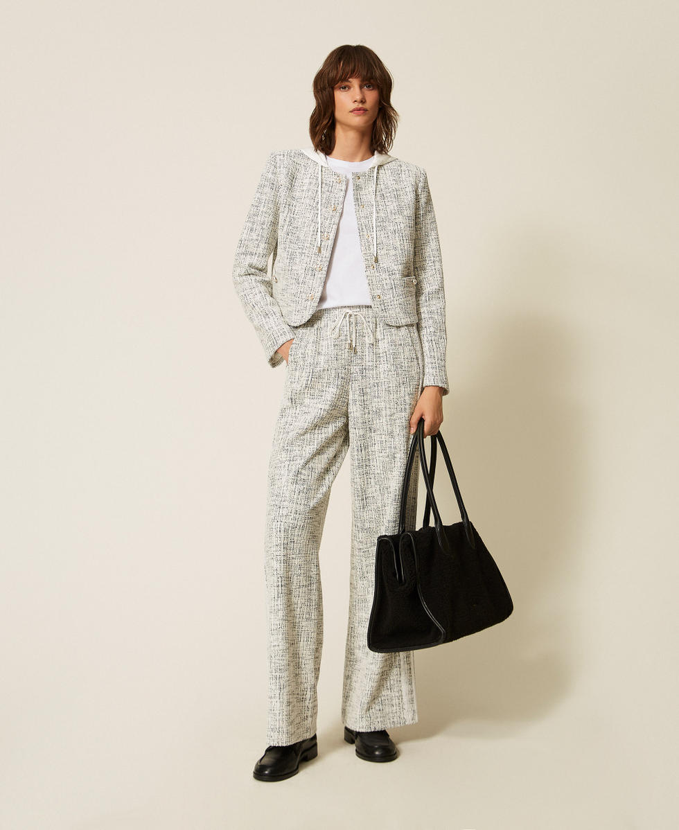 Weaved sweatpants Off White/Black Tweed Woman 262LI2HBB_13877_T0