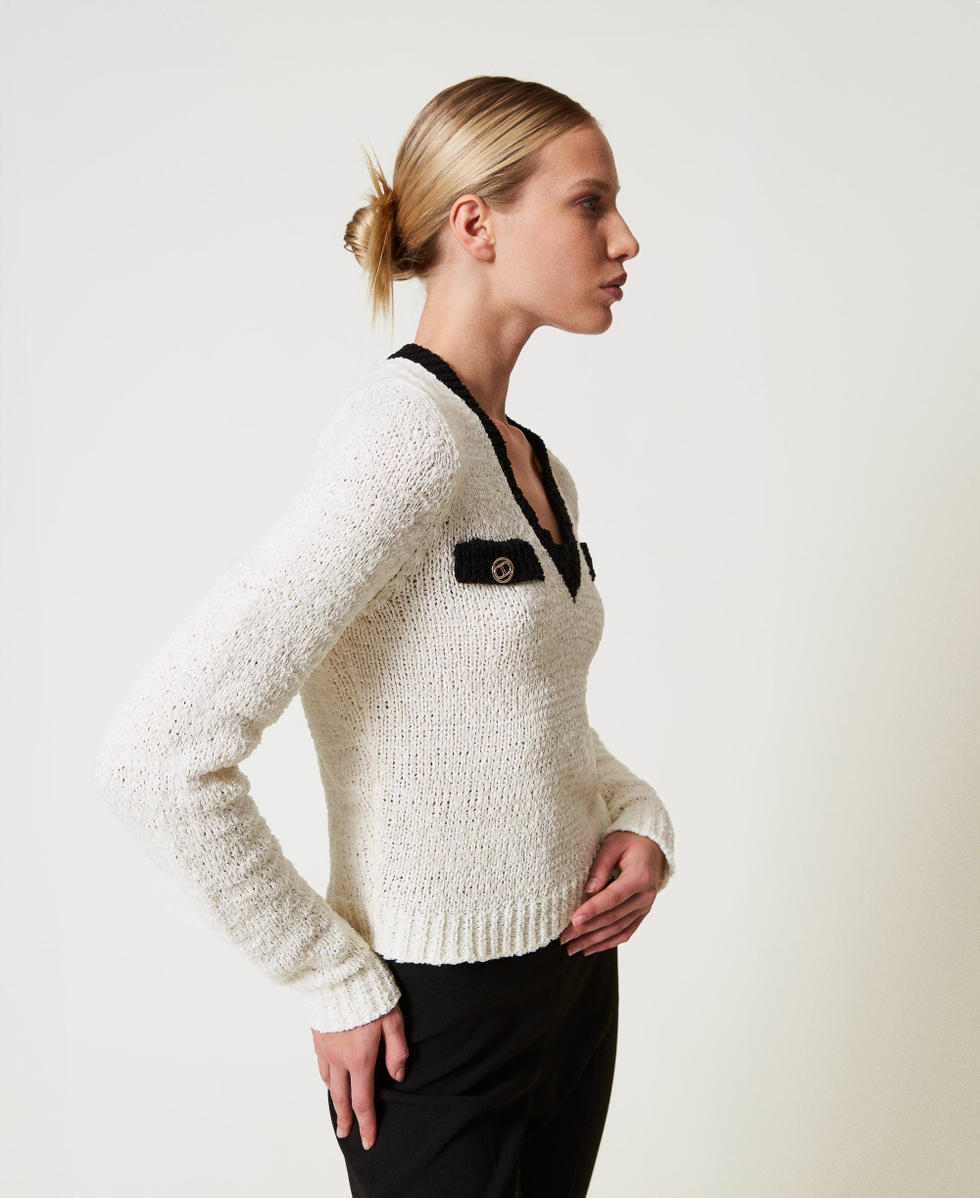 Maglia con bottoni Oval T Bicolor Bianco "Neve" / Nero Donna 251TP3444_03711_03