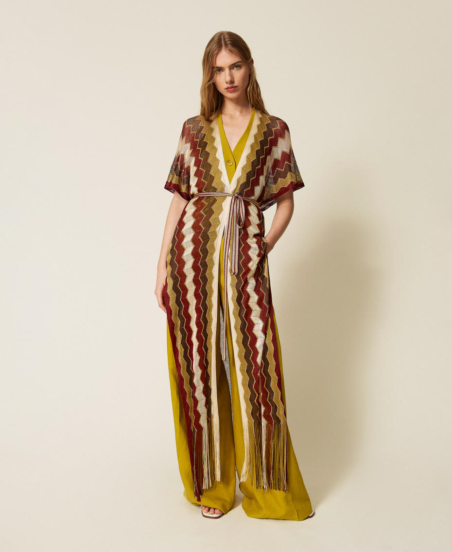 Caftan long &agrave; rayures multicolores Multicolore Chevronne Rouge &laquo;&nbsp;Indian Red&nbsp;&raquo;/Vert &laquo;&nbsp;Avocado Oil&nbsp;&raquo; Femme 261TO5250_13519_04