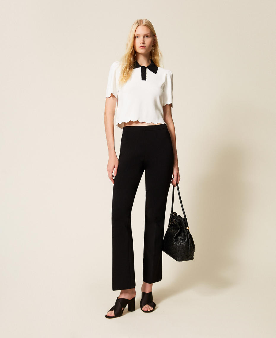 Pull polo bicolore avec festons Bicolore Noir/Blanc Neige Femme 261TP3371_12063_T0