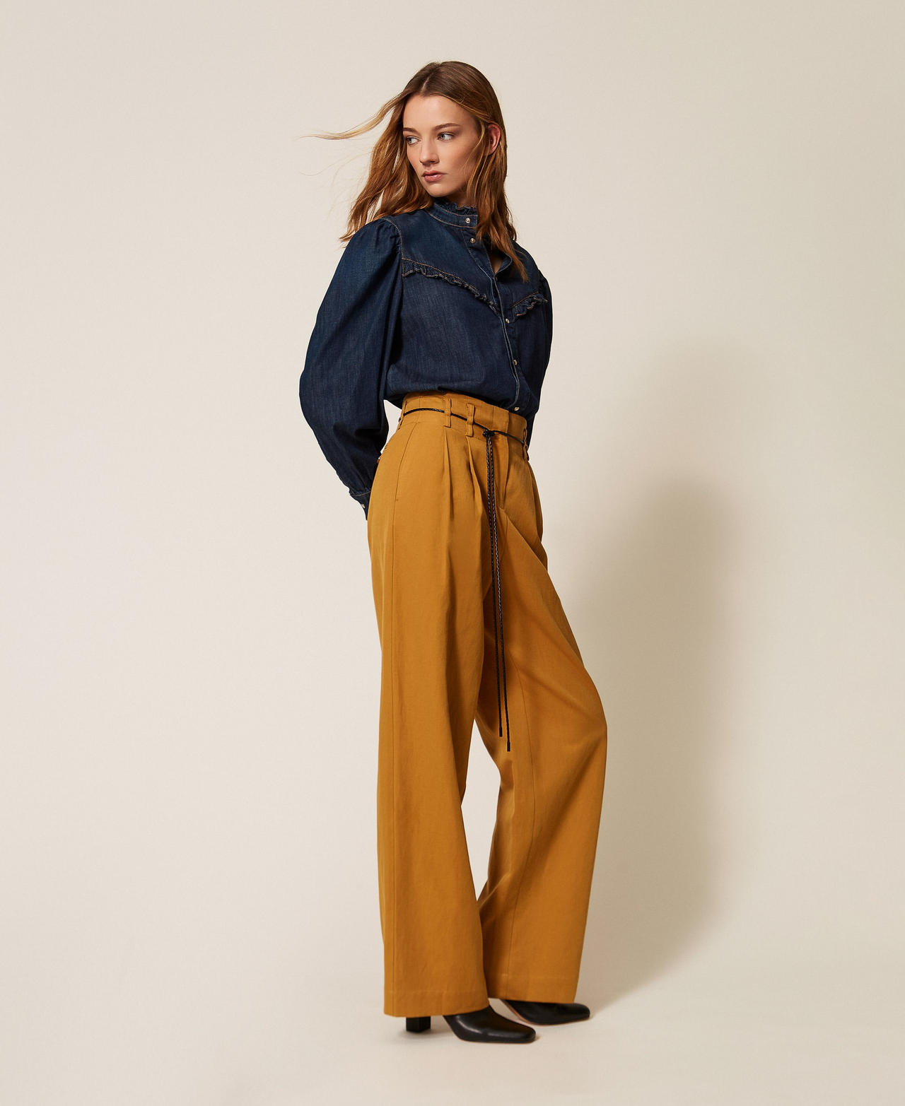 Wide gabardine trousers Woody Brown Woman 261TP2203_12891_02