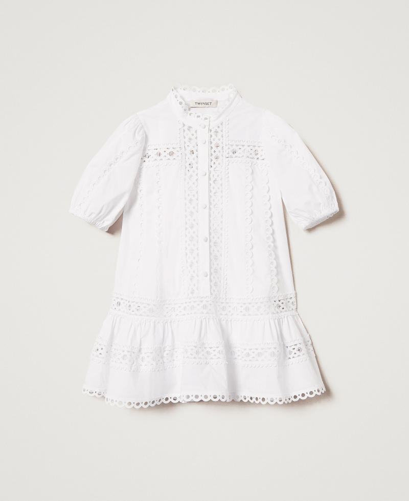 Kurzes Kleid aus Popeline mit Stickerei "Ice"-Weiß Mädchen 251GJ2410_00808_0S