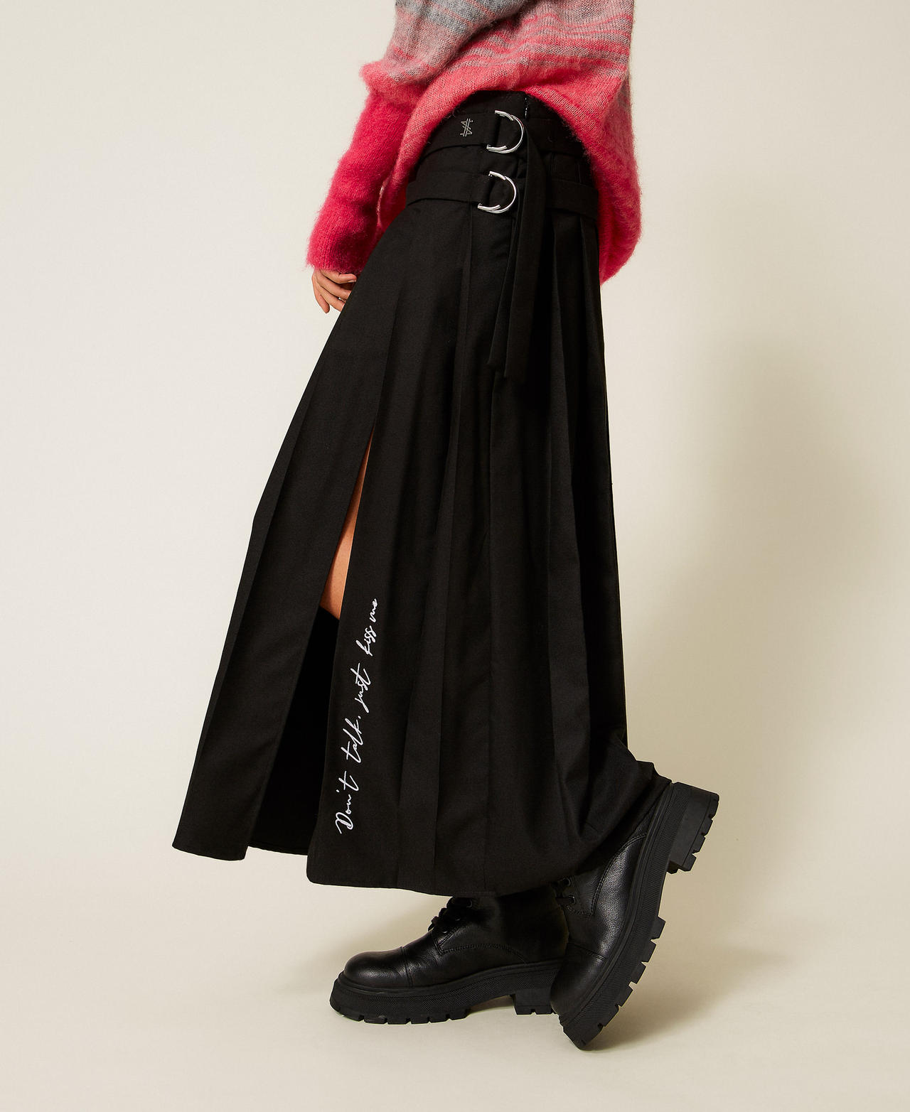 MYFO pleated long skirt with belt Woman, Black | TWINSET Milano