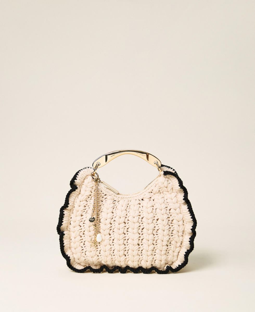 Borsa Croissant in maglia crochet Bicolor Beige "Parchment" / Nero Donna 262TB7290_13842_01