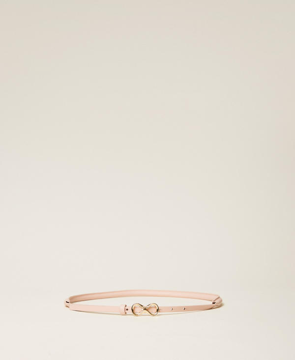 Leather belt with logo buckle