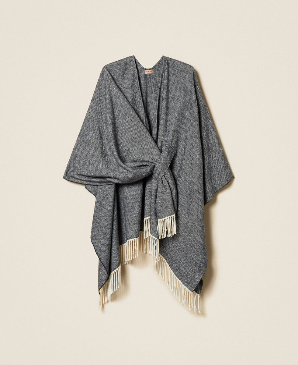 Poncho in panno con frange Classic Blue Donna 252TO5040_11956_S0
