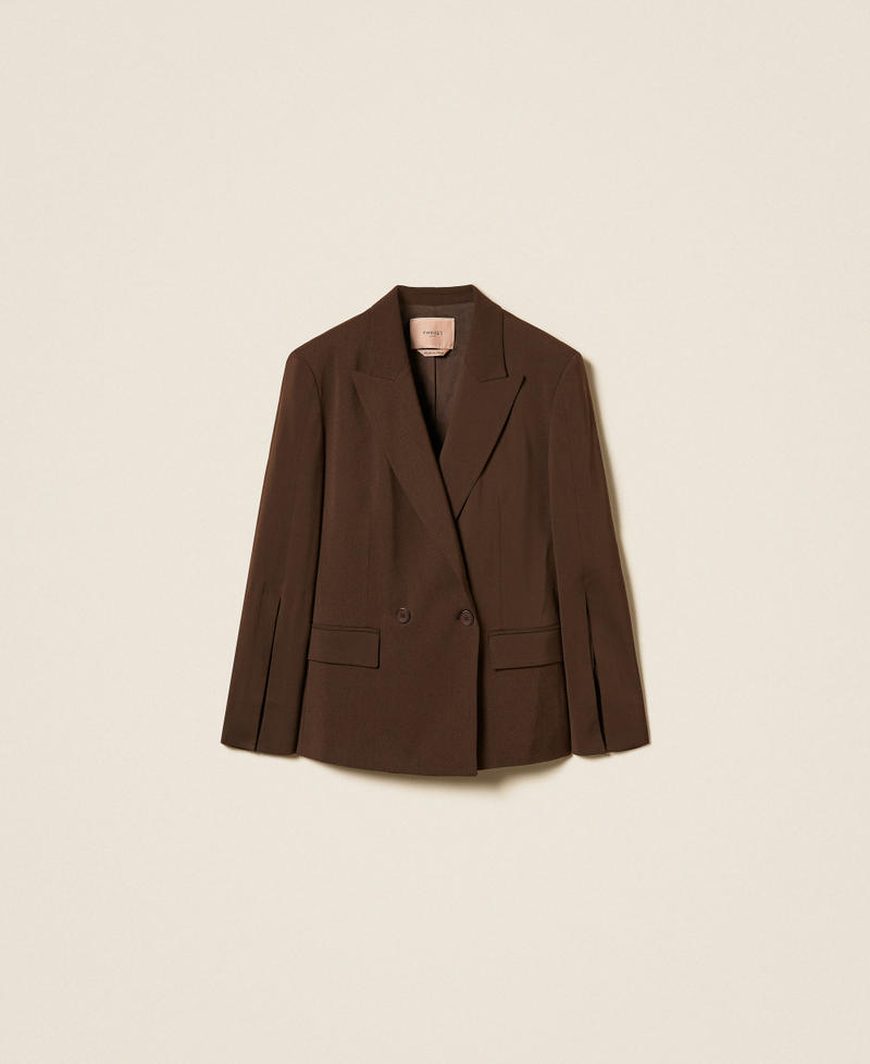 Blazer en serg&eacute; avec fentes Marron Darkness Brown Femme 262TP268A_13411_S0