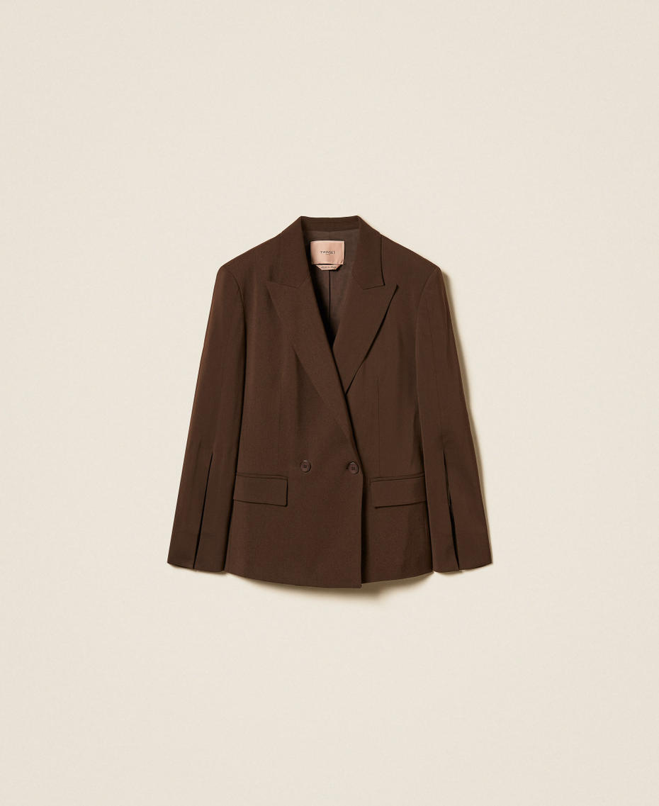 Blazer en serg&eacute; avec fentes Marron Darkness Brown Femme 262TP268A_13411_S0