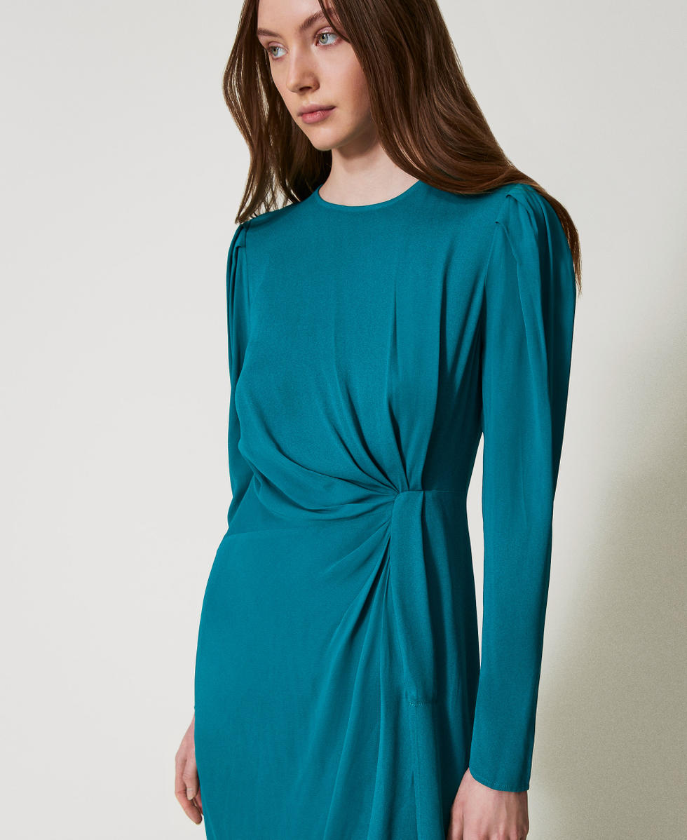 Long dress in cr&ecirc;pe de Chine Dark Emerald Sea Woman 251TP2143_12293_04