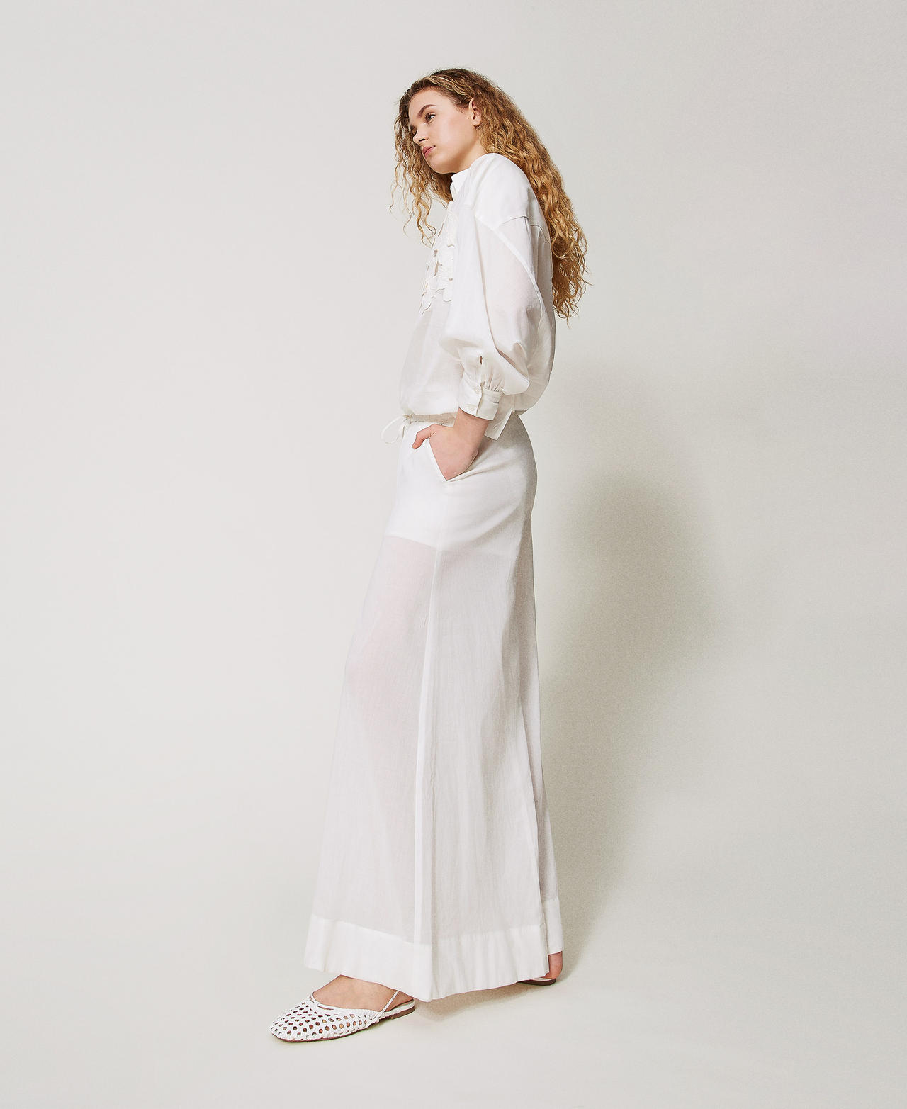Muslin palazzo trousers Sugar White Woman 251LM2PCC_00632_02