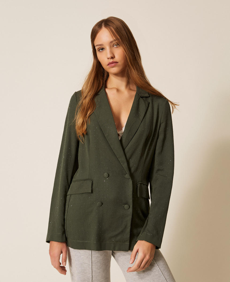Giacca blazer in twill con borchie Verde "Thyme" Donna 261LL2PAA_12843_02
