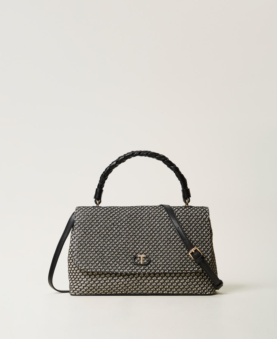 Borsa top handle in canvas effetto rete Nero Donna 251TD8322_00006_01