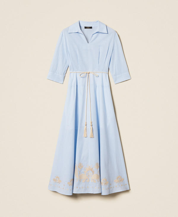 Long striped dress with embroidery