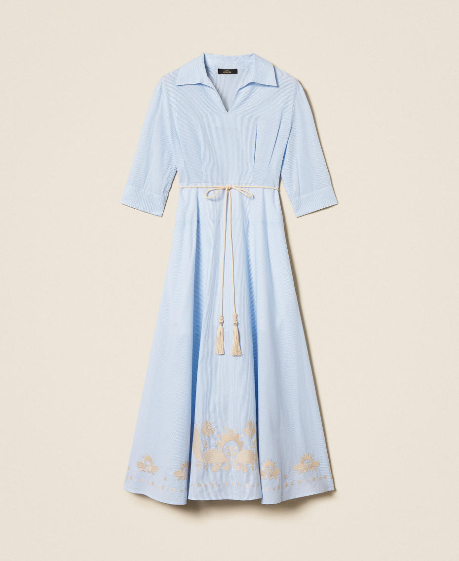 Robe longue ray&eacute;e avec broderie Blanc Cass&eacute;/Bleu Clair Broderie Pinstripe Femme 261AT2032_13391_S0
