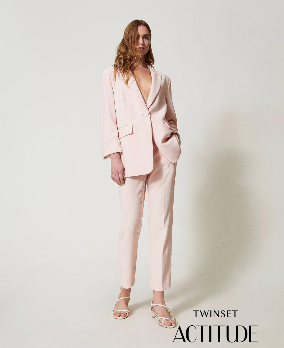 Pantaloni a sigaretta in crêpe piquet