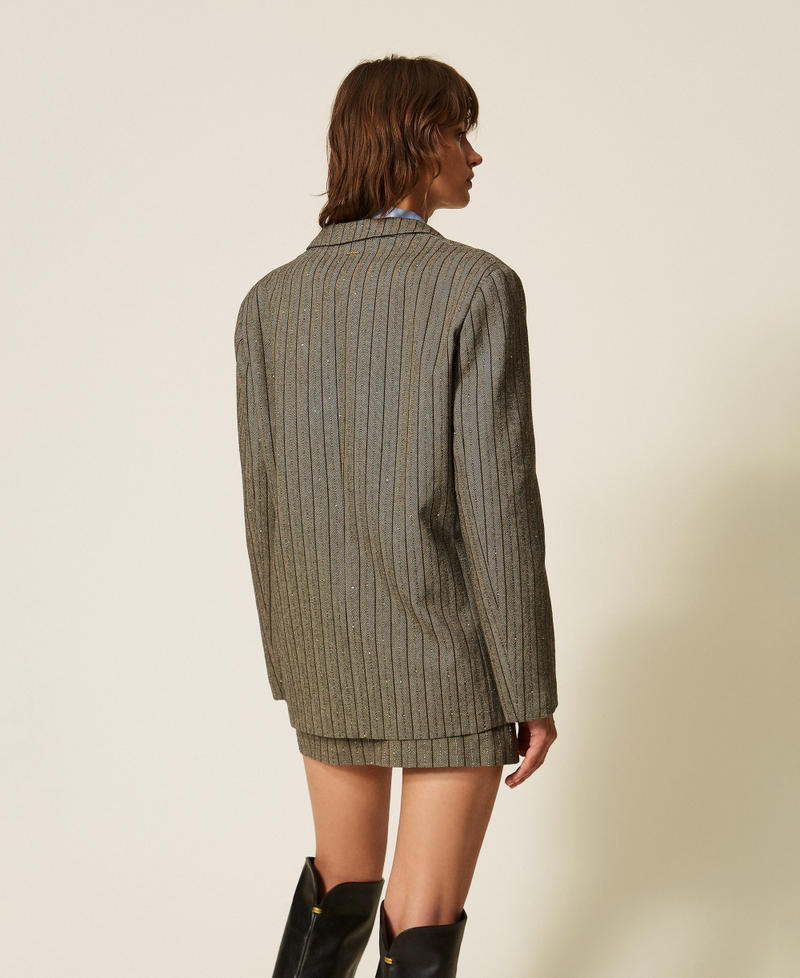 Giacca blazer gessata con paillettes Avorio / Nero Riga Marrone "Nut" Donna 262TF2020_14064_04