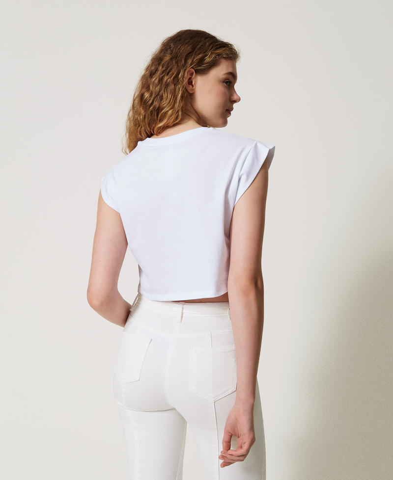T-shirt cropped con logo Oval T di strass Bianco Donna 251TT2043_00001_03