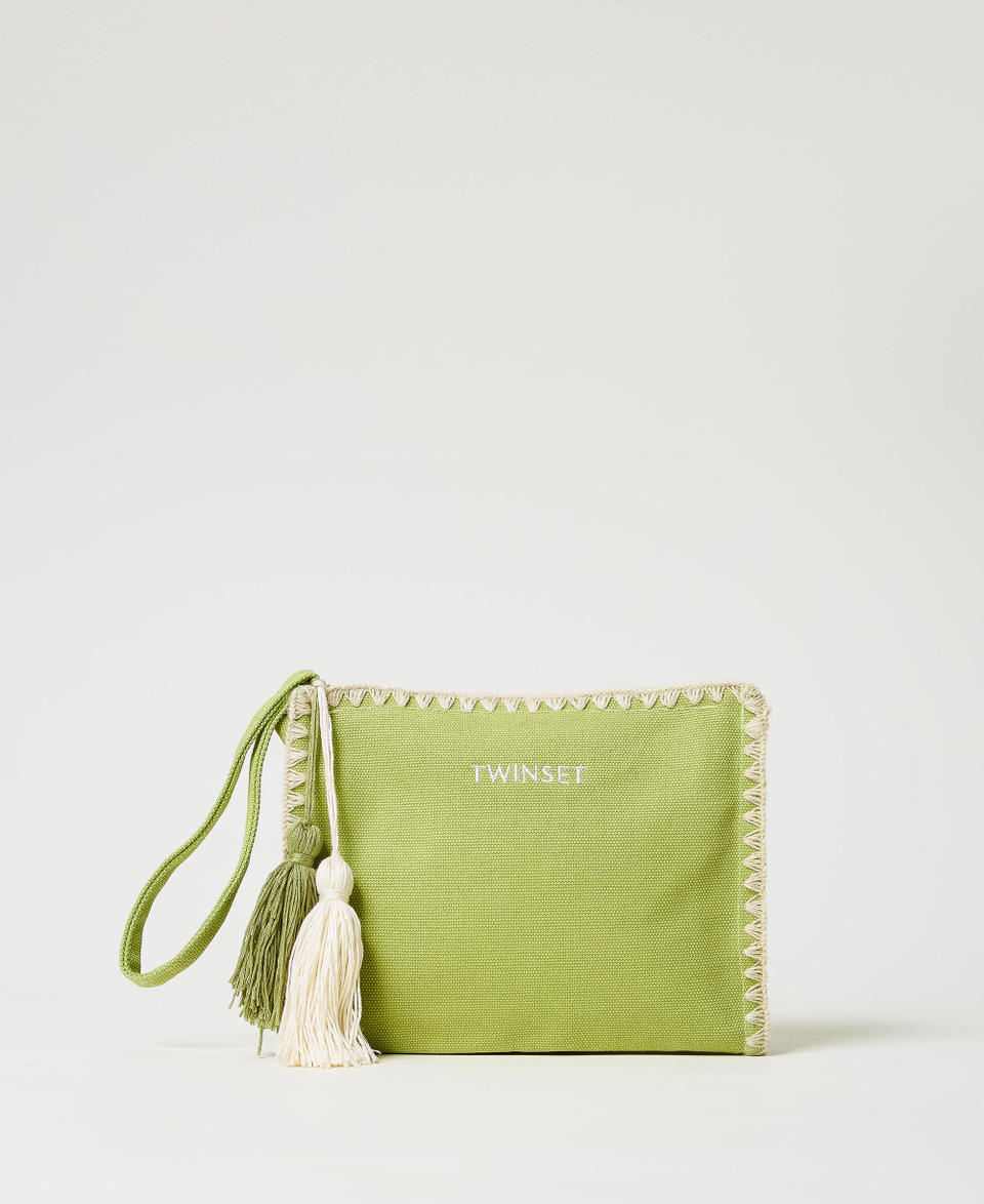 Canvas clutch with embroidery Green Grenoble Woman 251LB7AGG_12131_01