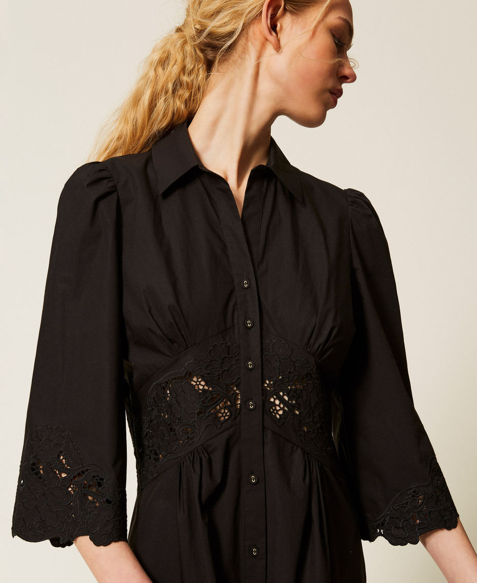 Midi poplin and broderie anglaise dress Black Woman 261TT2034_00006_04