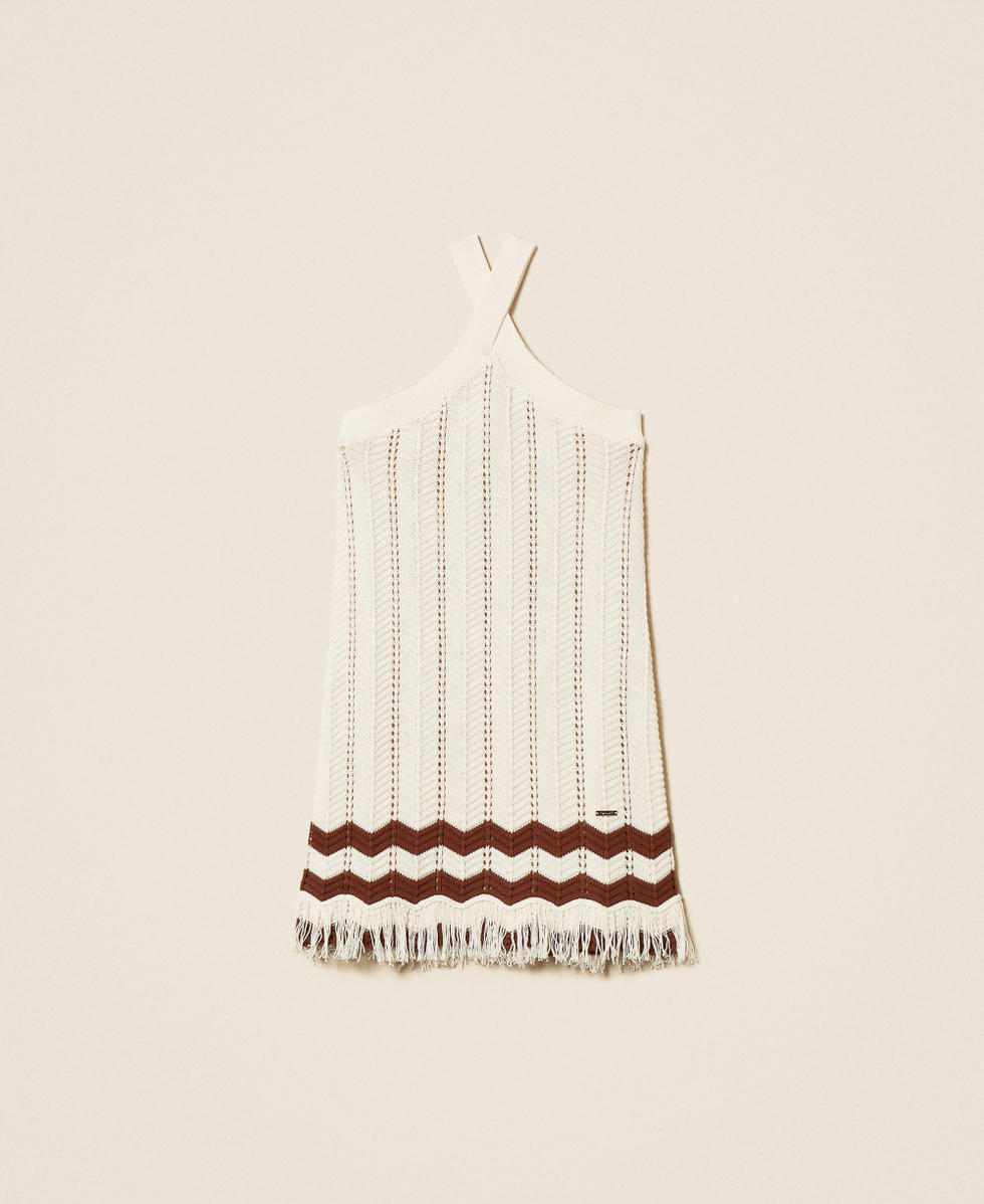 Short knit dress with zig-zag pattern Two-tone Milk/Dark Root Brown Girl 261GJ3023_13198_S0