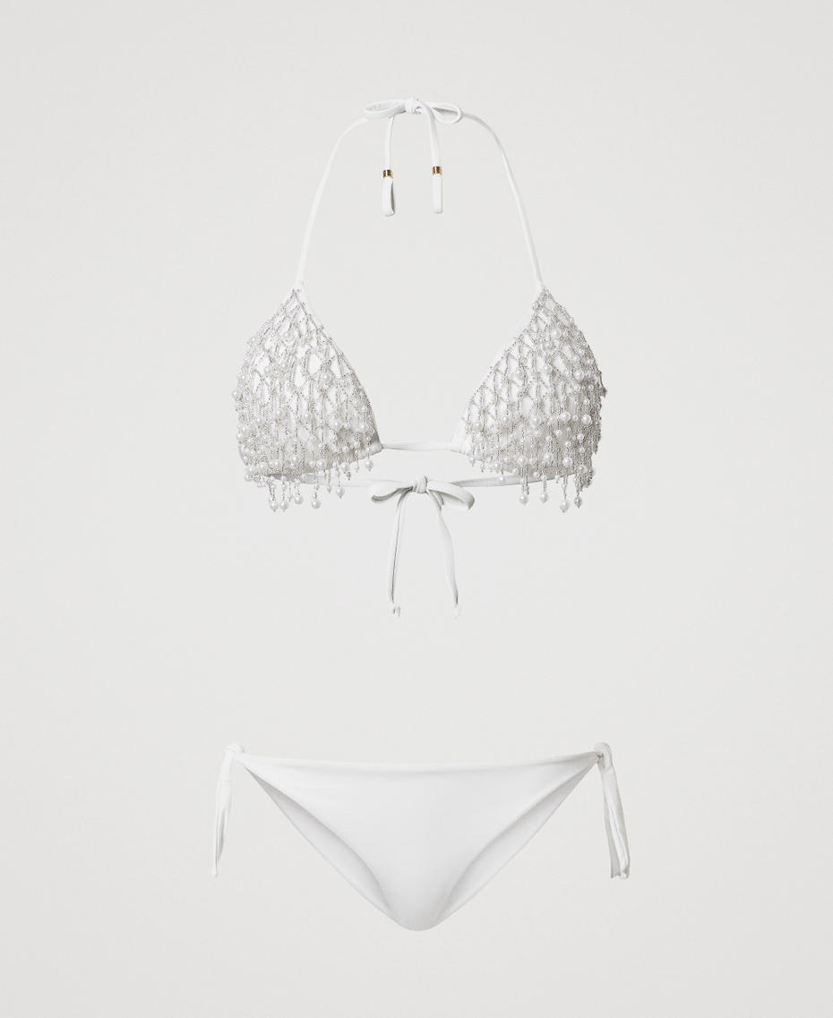 Besticktes Triangel-Bikinitop und Tanga