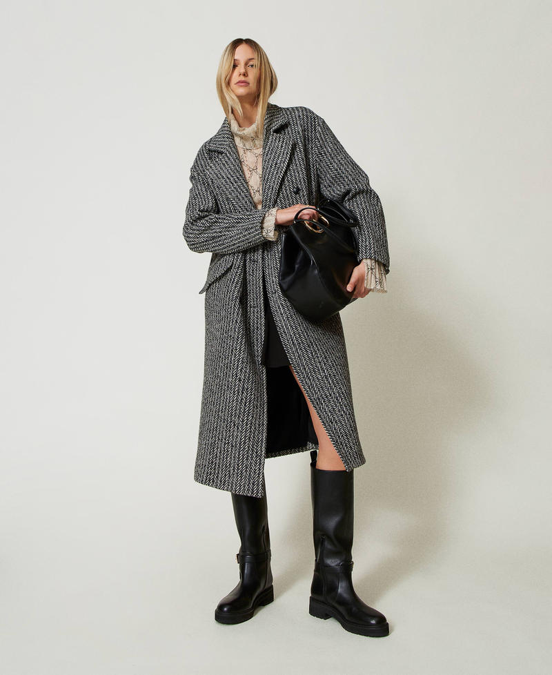 Pinstripe wool blend coat Salt Pepper Snow / Black Stripe Woman 242TT2510_12077_T0