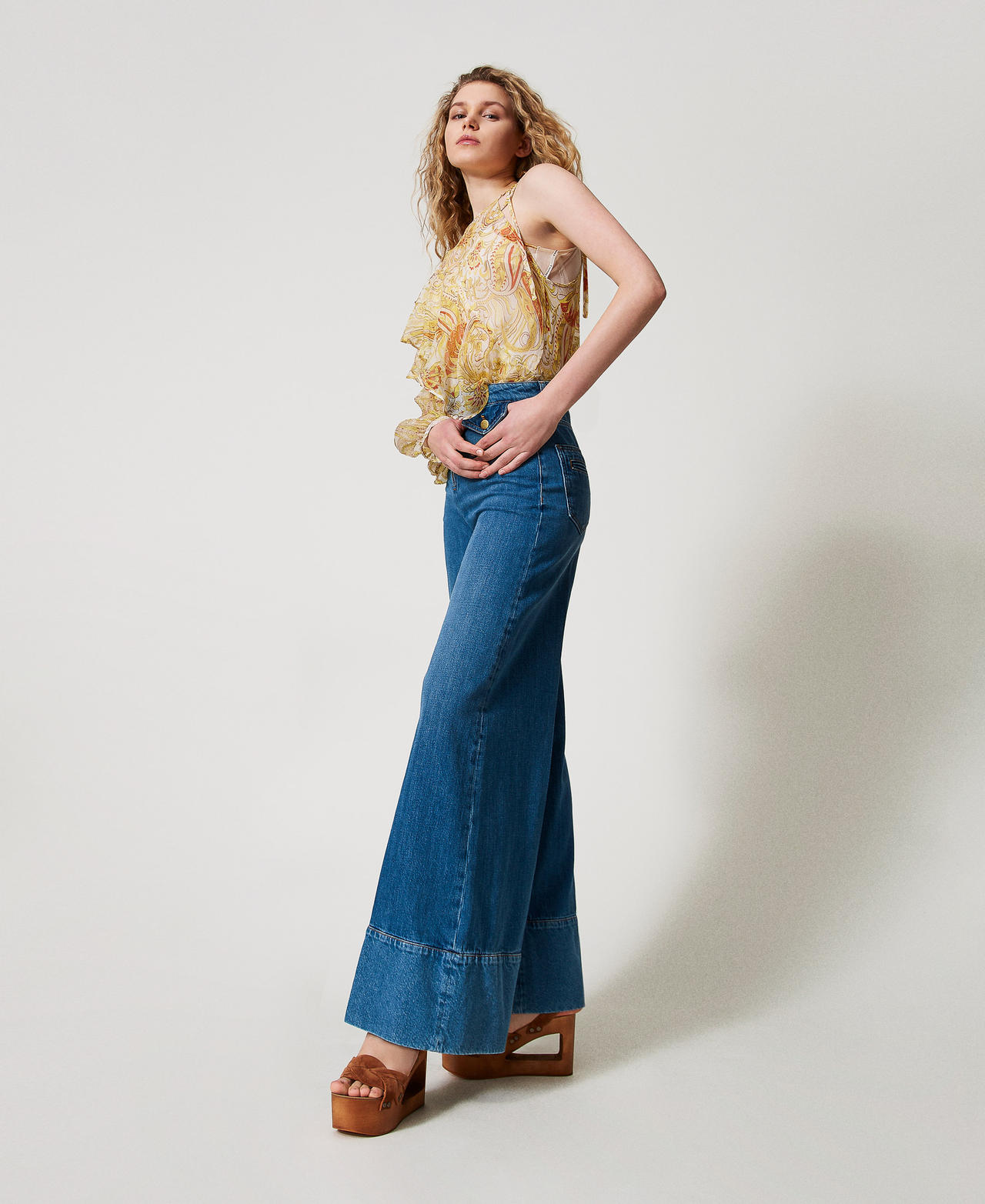 'Capraia' wide-leg jeans with contrasting hem