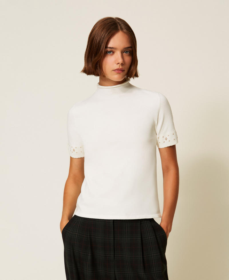 Turtleneck jumper  with rhinestones White Snow Woman 252TP3274_00282_01