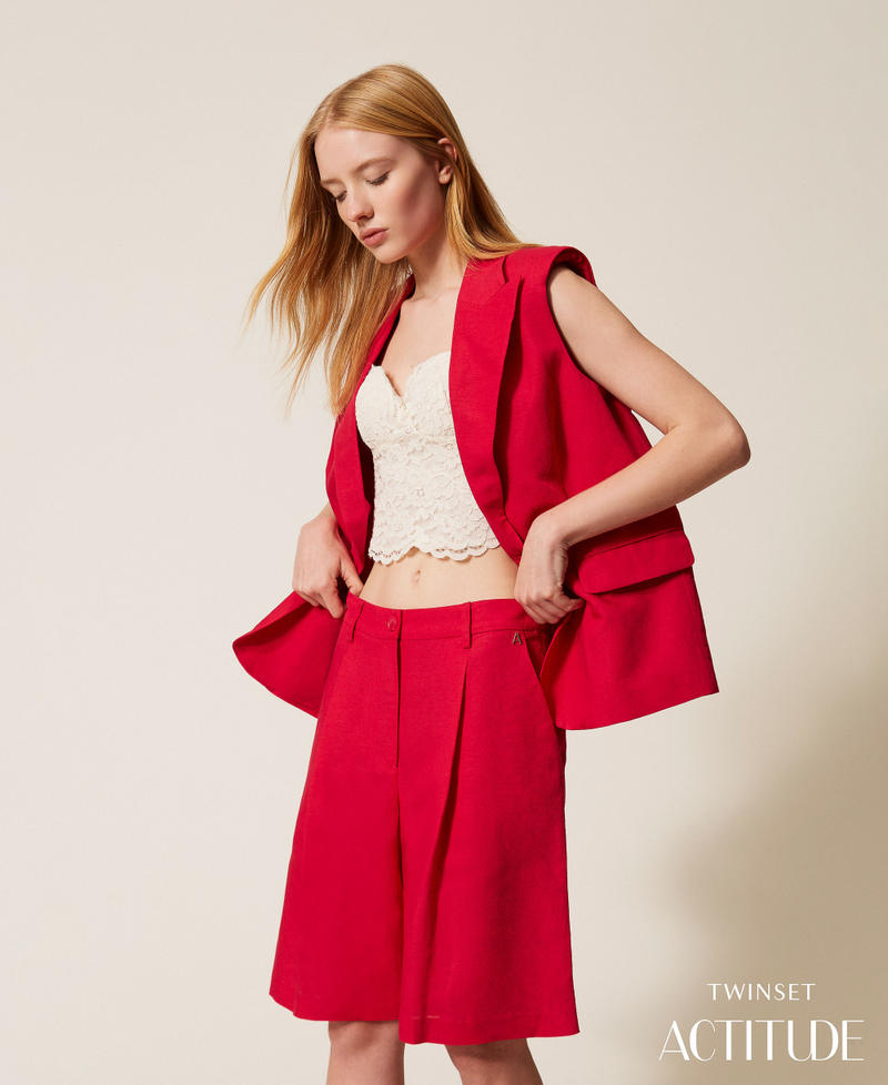 Linen blend Bermuda shorts Magenta Red Woman 261AP2321_13160_PA