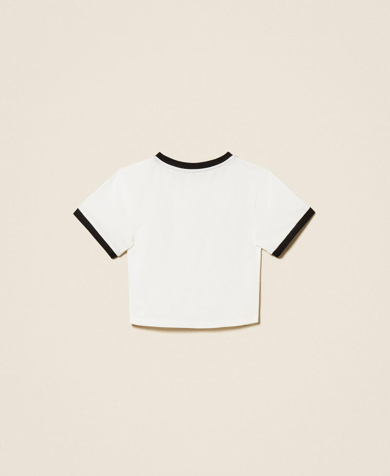 T-shirt regular avec imprim&eacute; sigl&eacute; Bicolore Blanc Cass&eacute;/Noir Fille 261GJ2253_10973_S1