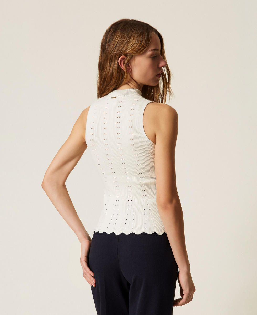 Turtle-neck knit top with scalloped hem White Snow Woman 261TP3052_00282_03
